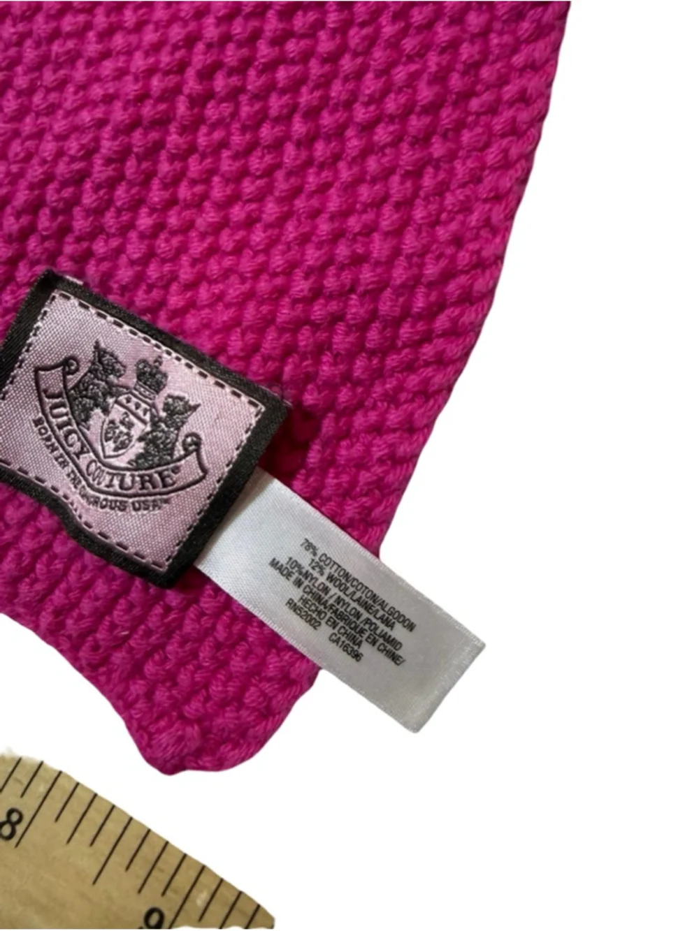 Juicy Couture Pink Knit Scarf Y2K Logo Cozy Winter Soft Textured Wrap Preppy